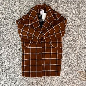 Mango Brown Plaid Check Women's Coat NWOT Size Small